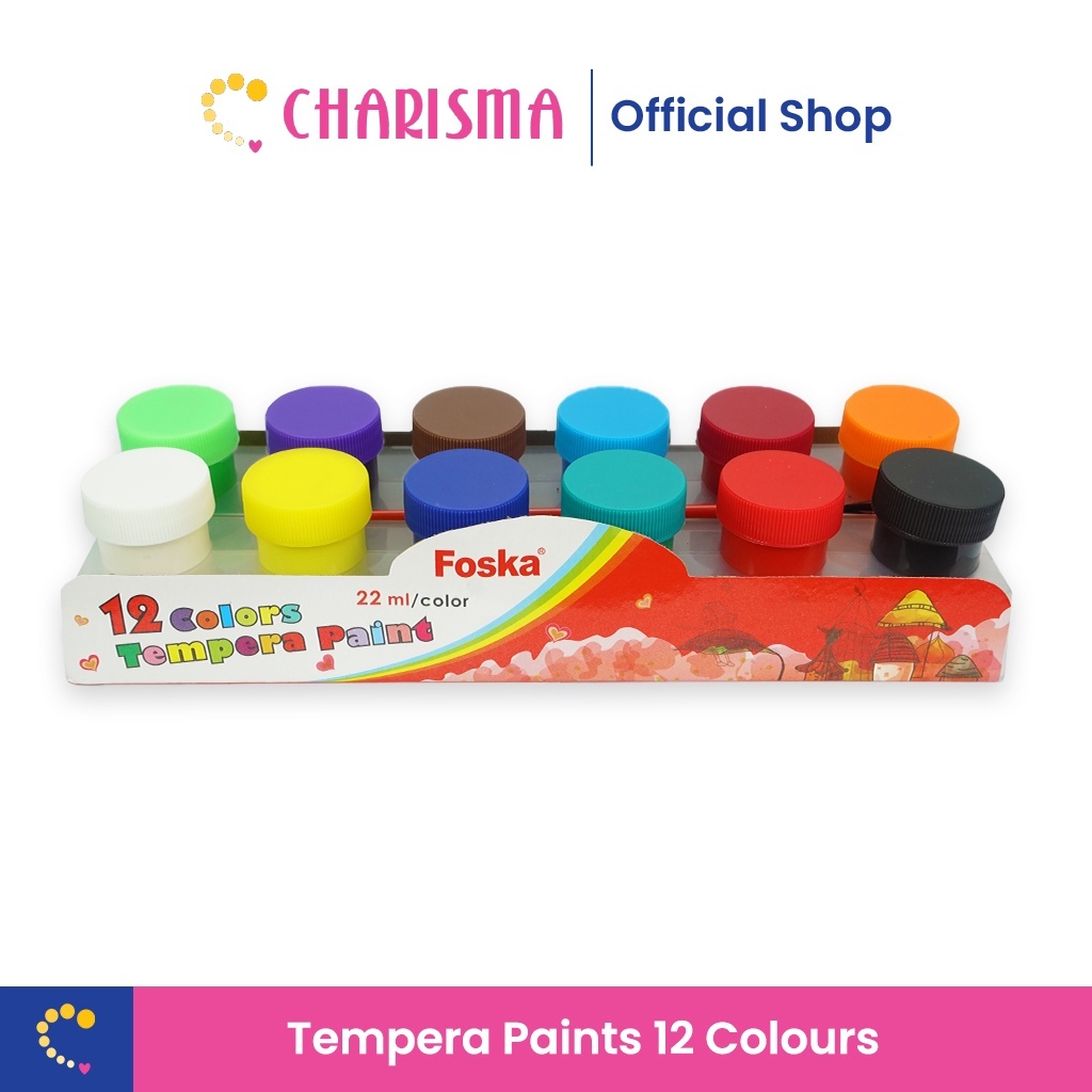 

Charisma Tempera Washable Paint 22ml x 12 Warna - Foska Tempera Washable Poster Paint - Washable Finger Paint Non Toxic Hand Painting