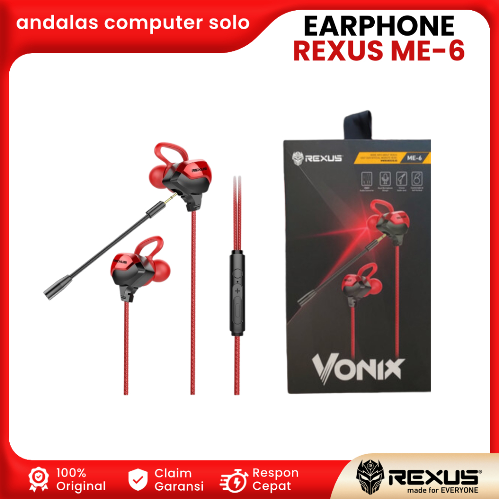 EARPHONE GAMING REXUS ME-6 MICROPHONE