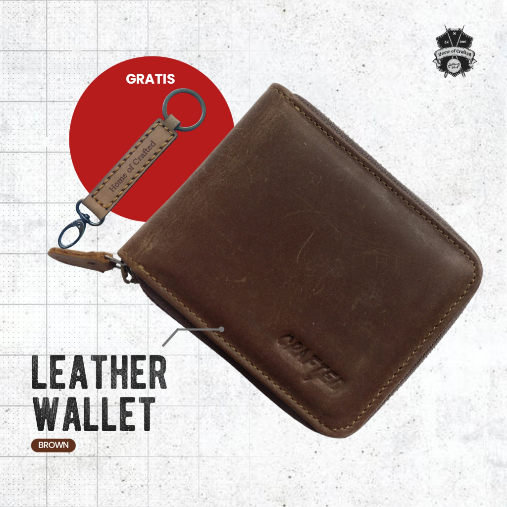Dompet Kulit Asli Zipper Unisex. Leather Wallet Crazy Horse