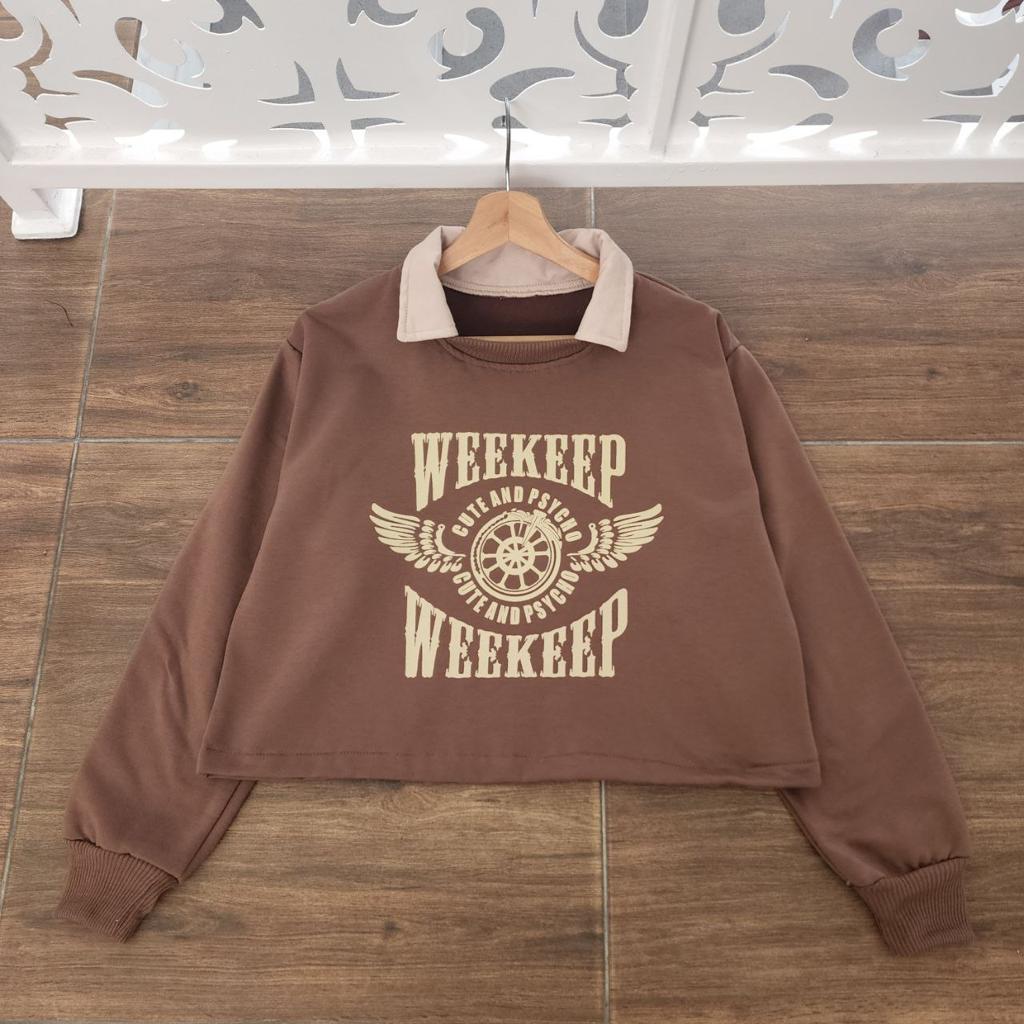 SWEATER CROP COLLAR WANITA KOREAN - WEEKEP CROOPE - SWEATSHIRT BERKERAH