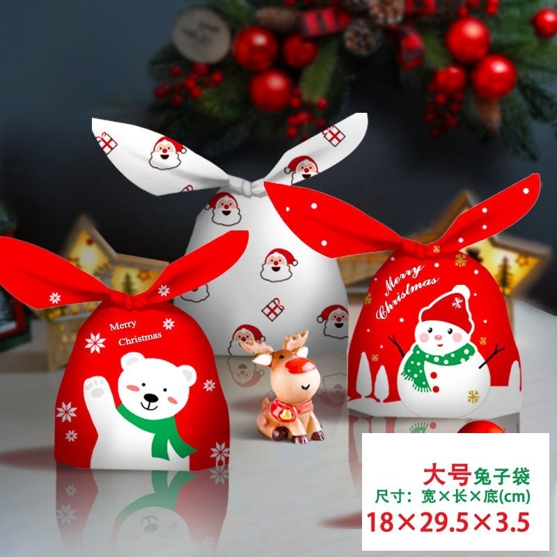 

50pc kantong natal bungkus cookie bunny ear L /plastic xmas goodie bag besar ikat kuping kelinci