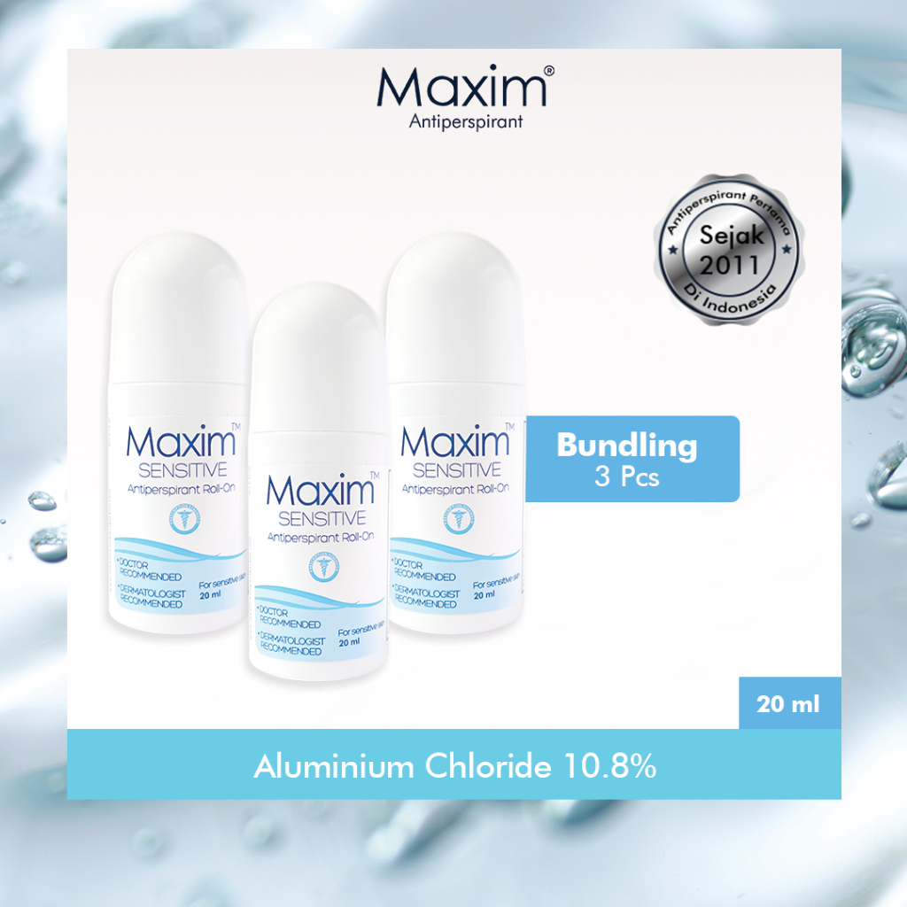 Maxim Antiperspirant 10.8% for Sensitive Skin isi 20ml - Solusi Keringat Berlebih di Ketiak (Bundling 3pcs)