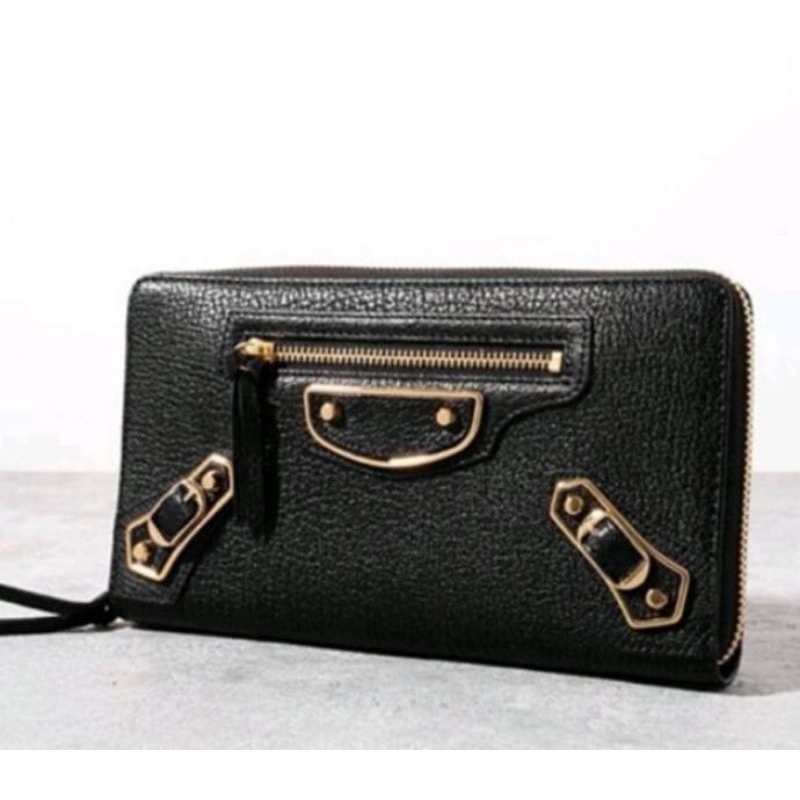 Dompet Wanita Branded / 8alanciaga Zipper Zippy Walet Metallic / Hitam