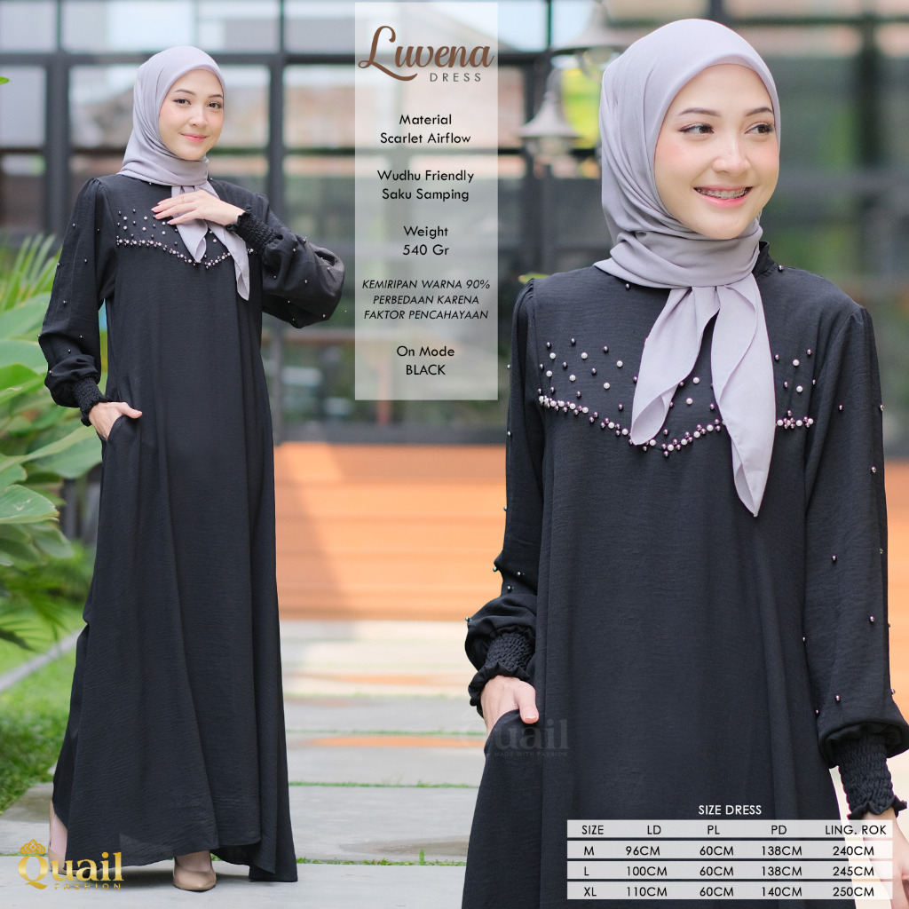 LUVENA DRESS Gamis Tabruan Pearl bahan Katun by Quail Ori Murah