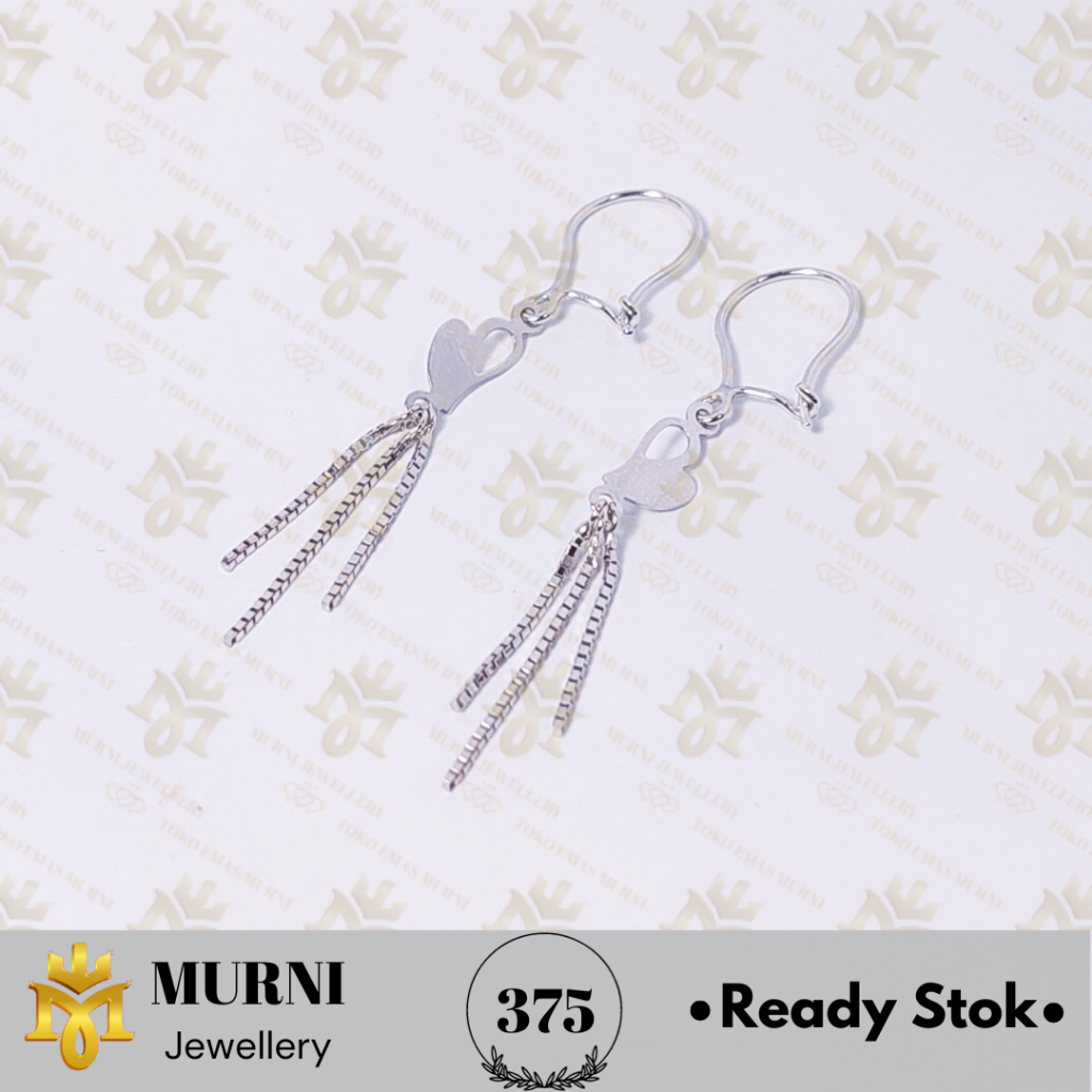 Anting Emas Muda Putih Asli 8K/375 Model Rumbai Love - Toko Emas Murni