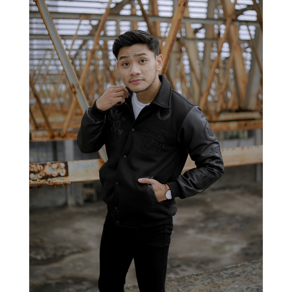 Jacket Varsity Full Black Bordier Jaket Varsity Baseball Oscar BGSR