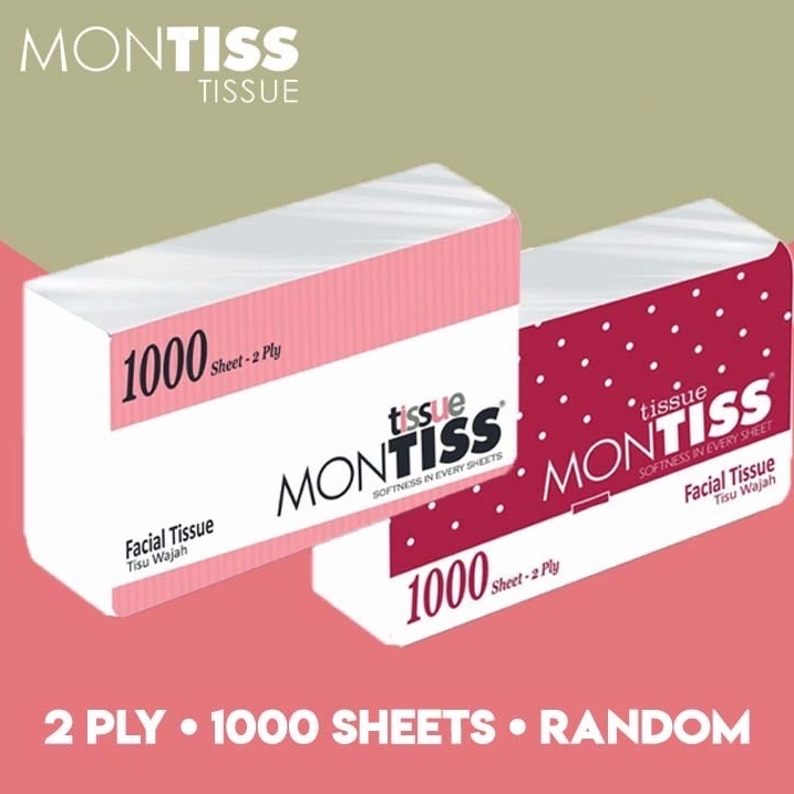 Terkini MONTISS 1000 Sheets Facial Tissue Tissu Tisue montis Tisu wajah 1000 sheet 2 Ply 2ply gram.