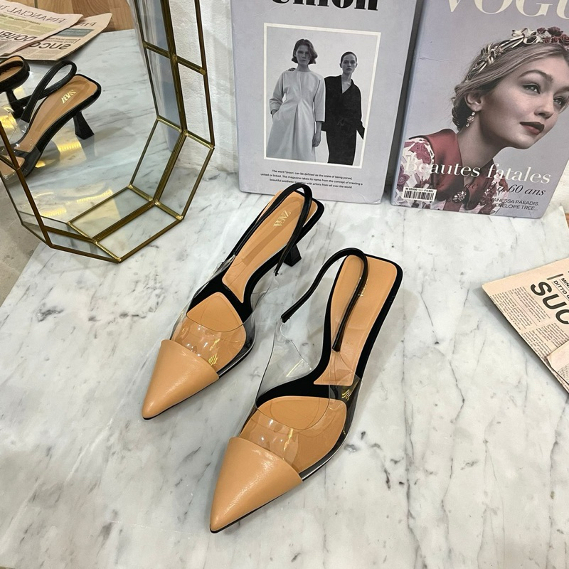 Pump heels 6cm by Zara mix transparant slingback import high quality fashion shoes sepatu wanita hak
