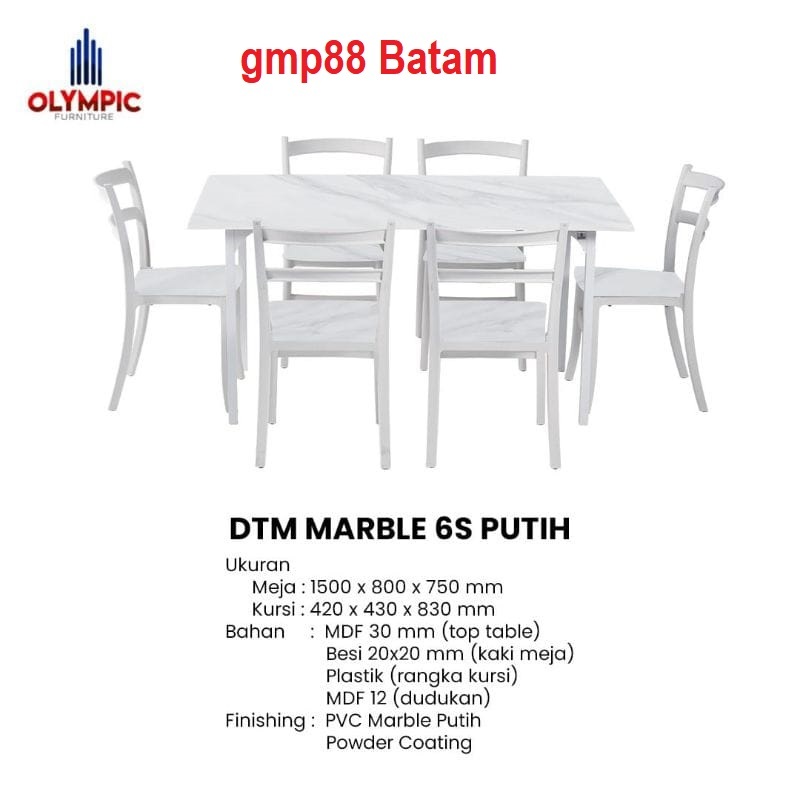 meja makan marmer olympic DTM MARBLE kursi 6 Khusus Batam