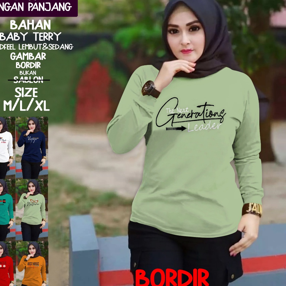 Terlaris Kaos Atasan Wanita Lengan Panjang Bordiran.