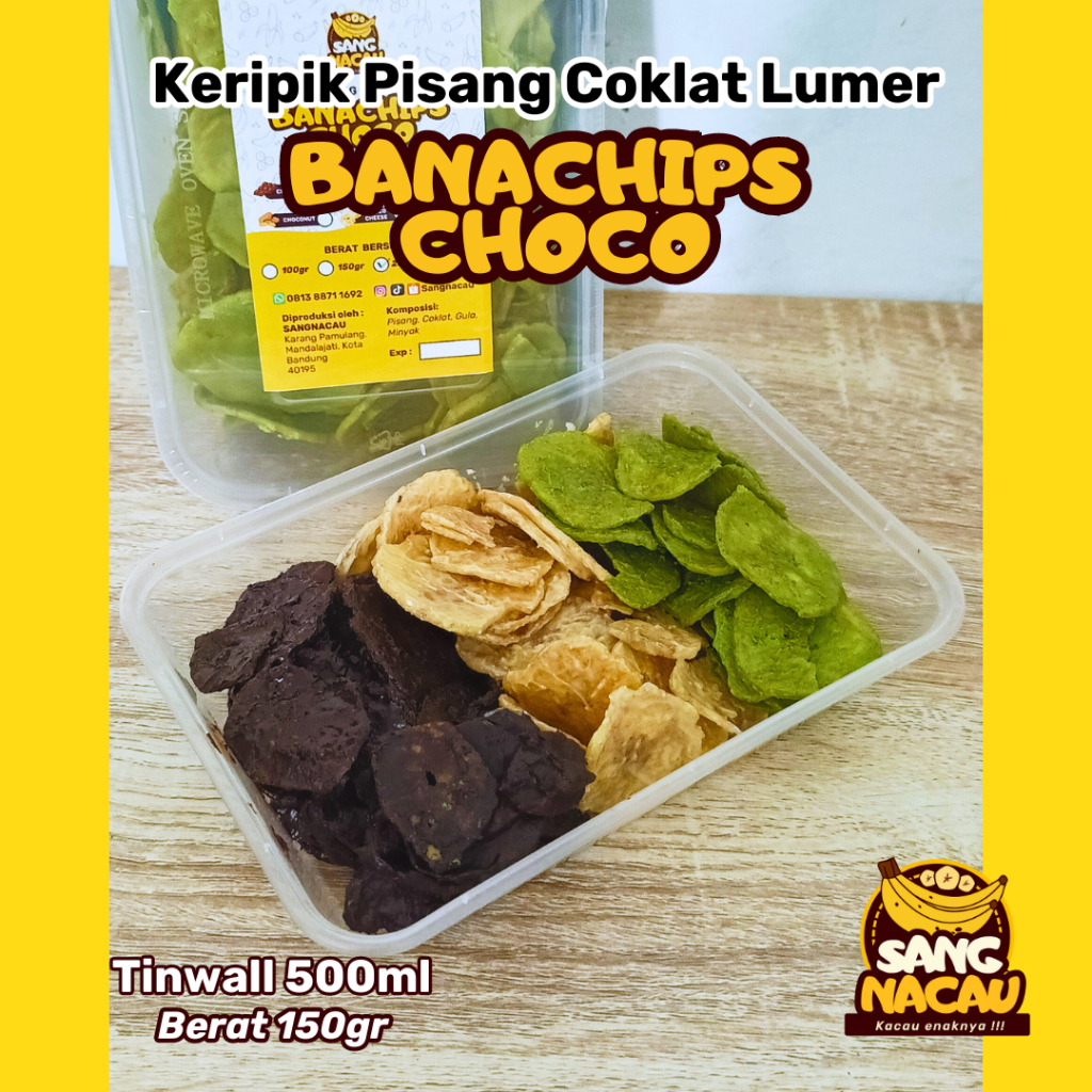 

SANGNACAU-150gr Keripik Pisang Coklat Lumer Banachips Choco Box tinwall 500ml rasa coklat greentea matcha tiramisu