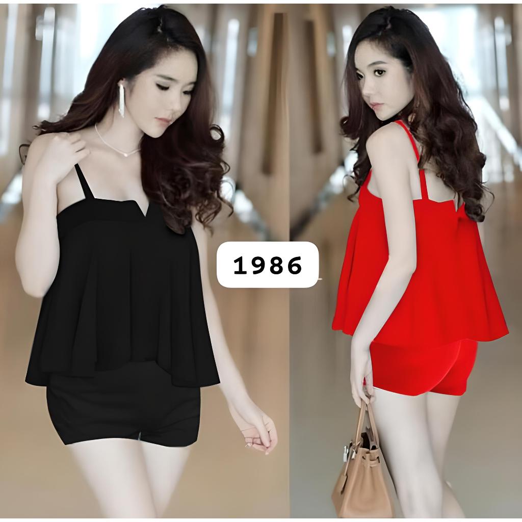 SP4 1986 SET: Setelan Celana Pendek Imlek Natal dan Tahun Baru Wanita dengan Atasan Flare dan Tankto
