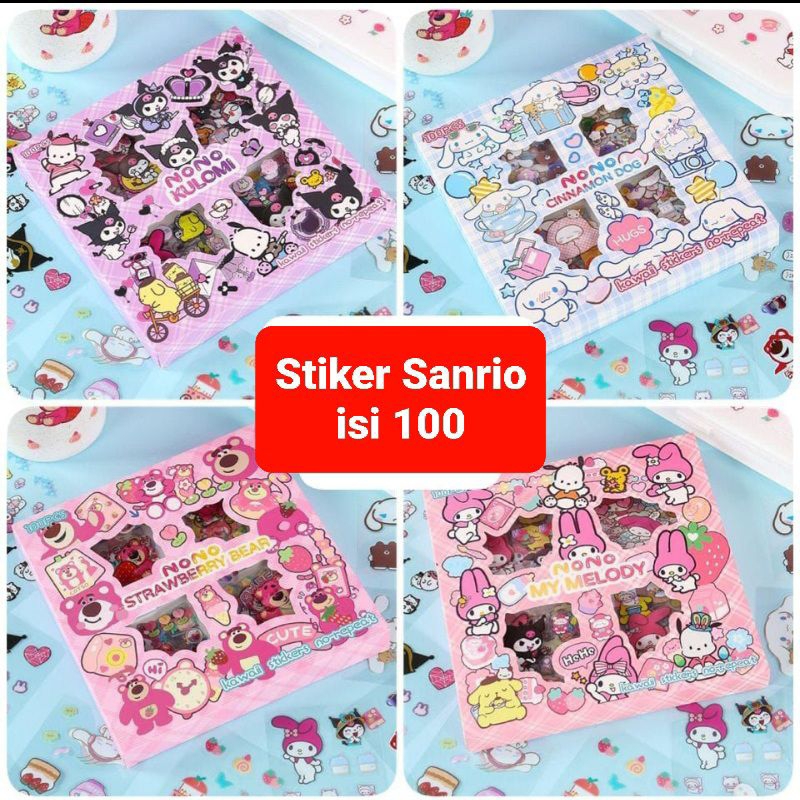 

100 pcs Stiker sanrio waterproof Cinamon Melody Lotso Kuromi Cinnamoroll Karakter Box Kado Hadiah Anak