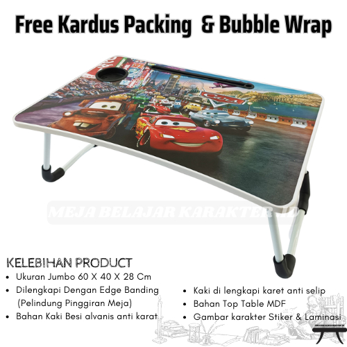 Meja belajar lipat besar 60x40 cm meja laptop meja lipat karakter cars