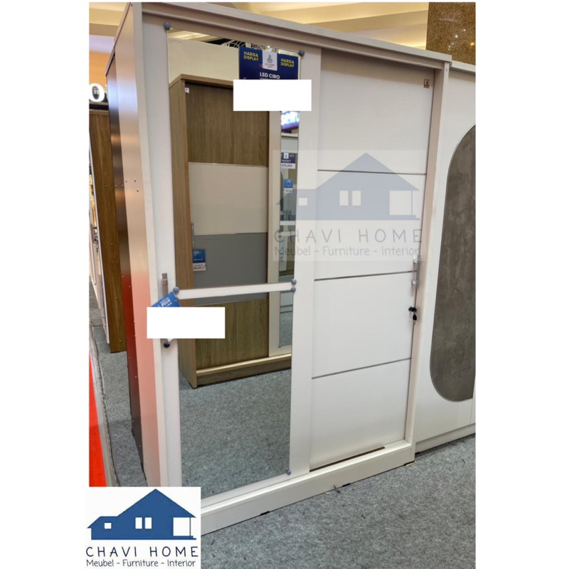 Lemari pakaian slide lemari baju 2 pintu geser sliding white kaca panjang