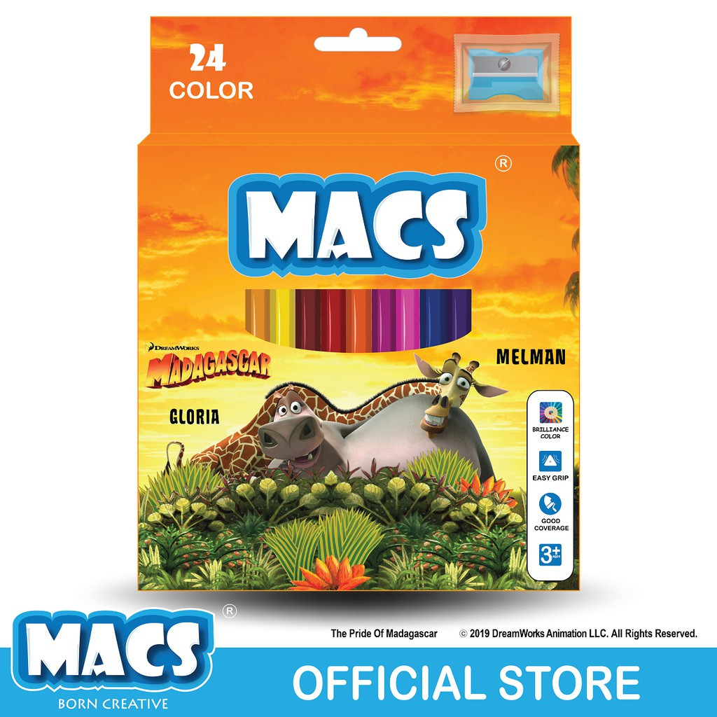 

MACS Pensil Warna Madagascar 24 Color Pencils Colour 24 Warna Free Rautan