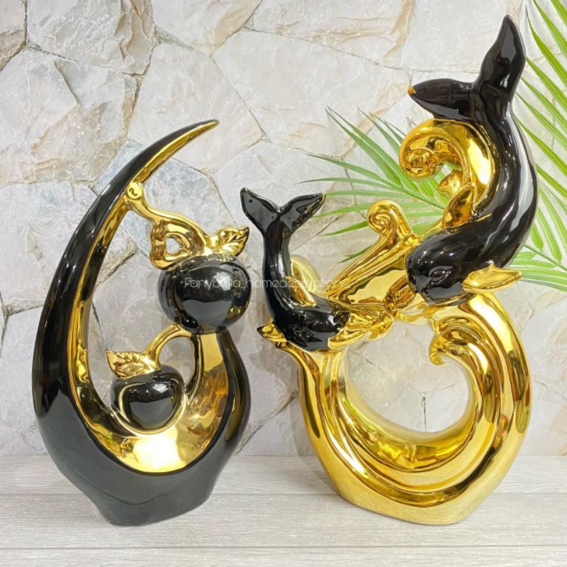 Pajangan Keramik Hiasan Mewah Guci Import Marble Hitam Gold Emas Eropa Dekorasi Rumah