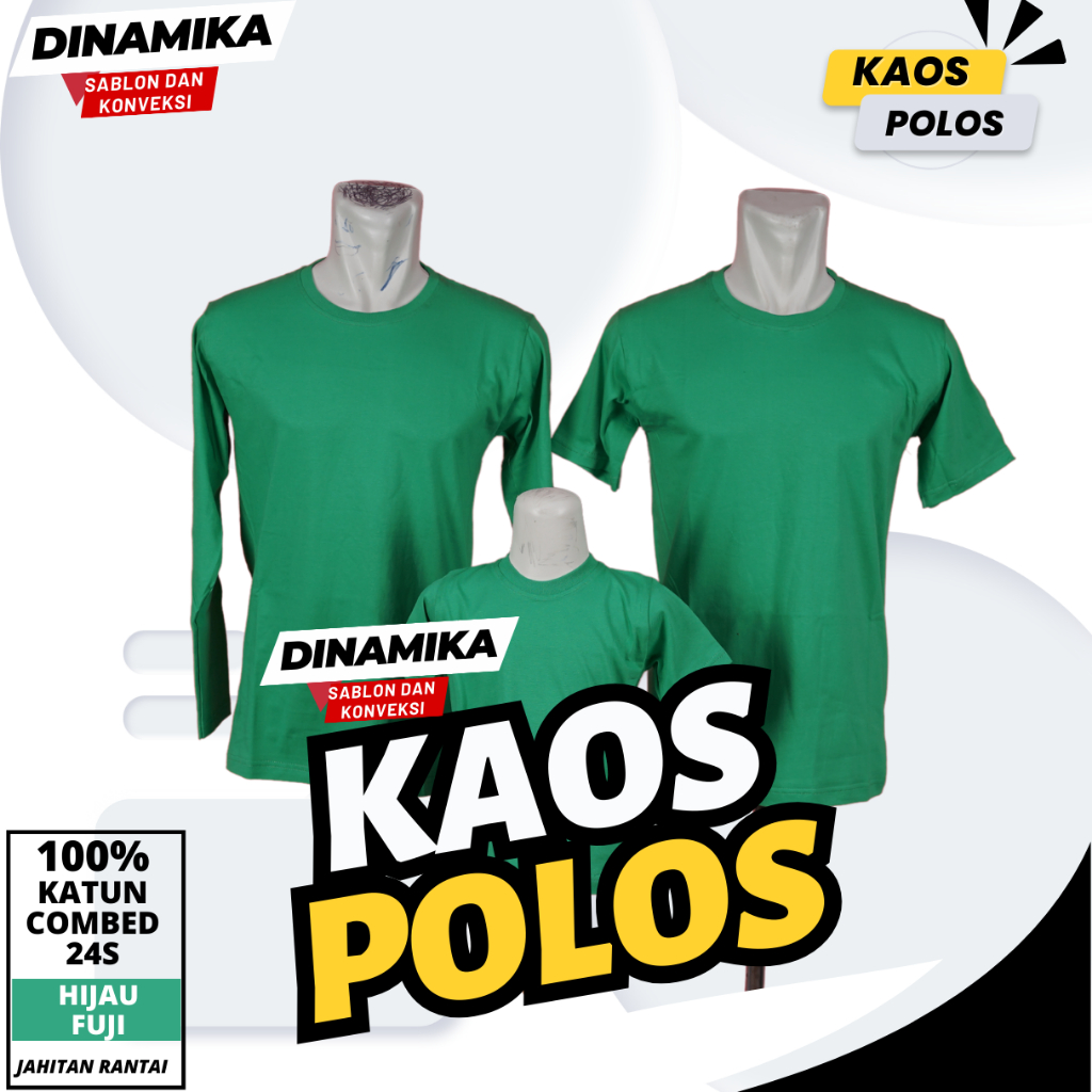 KAOS POLOS COTTON COMBED 24S HIJAU FUJI DEWASA , ANAK - ANAK