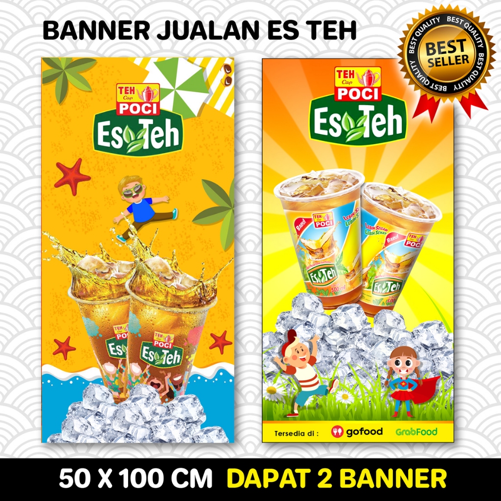 PAKET 2 BANNER / BANNER SPANDUK ES TEH / BANNER TEH POC / BANNER JUALAN ES TERBAIK