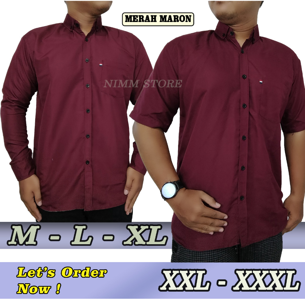 Kemeja Pria Polos Maroon marun Lengan Panjang pendek Hem Cowok Merah Maron
