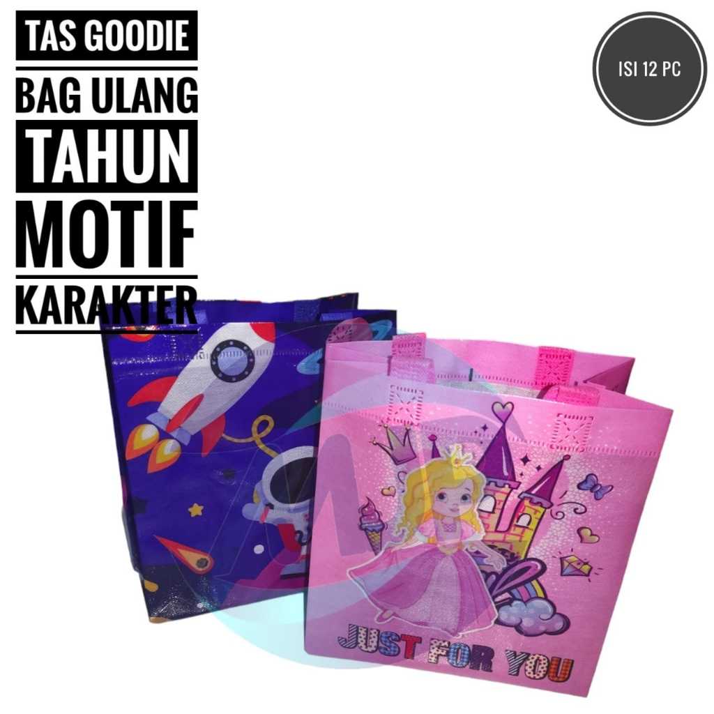 

GPM || Tas goodie bag spundbon ulang tahun anak motif karakter isi 12 pc