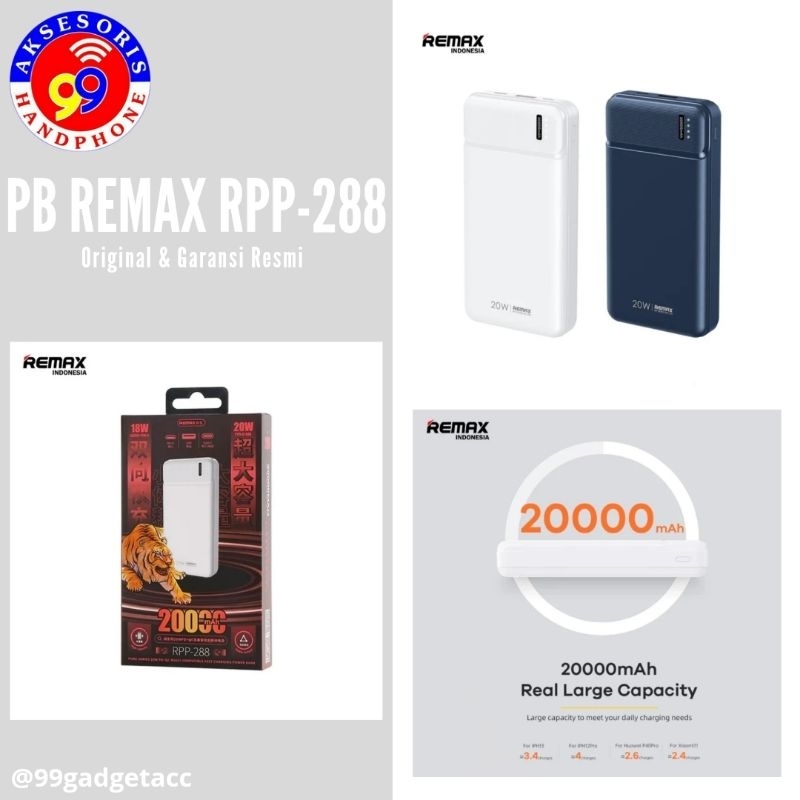 REMAX RPP-288 Power Bank 20,000mAh Fast Charging Biru