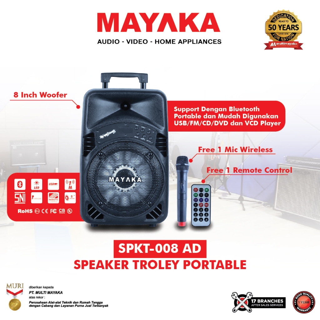 MAYAKA  Speaker Portable Trolley 8" Bluetooth Gratis 1 mic - SPKT-008 AD - Garansi Resmi 1 Tahun