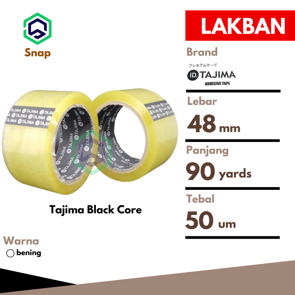 

Lakban Bening / Coklat 48 mm x 90 Yards Tajima Black Core