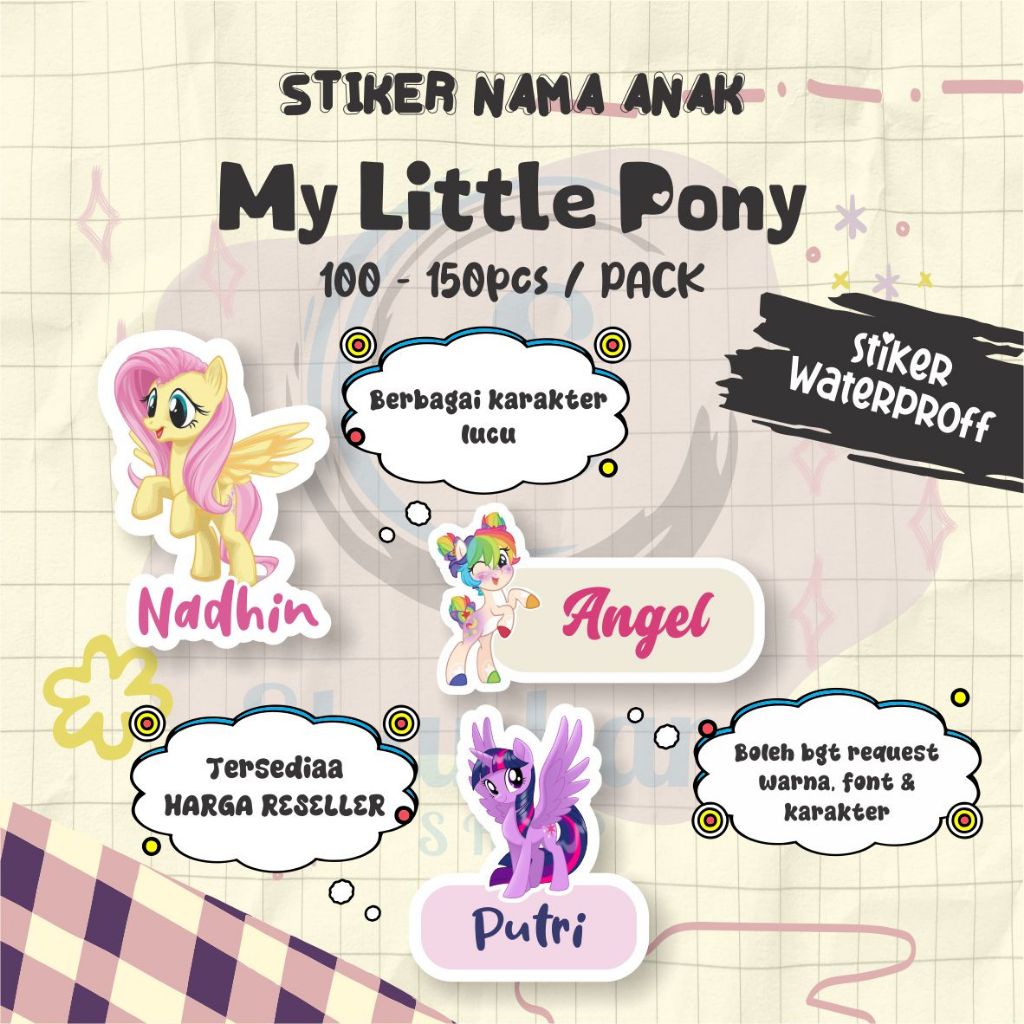 

( 100-150pcs) Stiker Nama TEMA MY LITTLE PONY / Stiker Tumbler / Stiker Barang / Stiker Efek Hologram