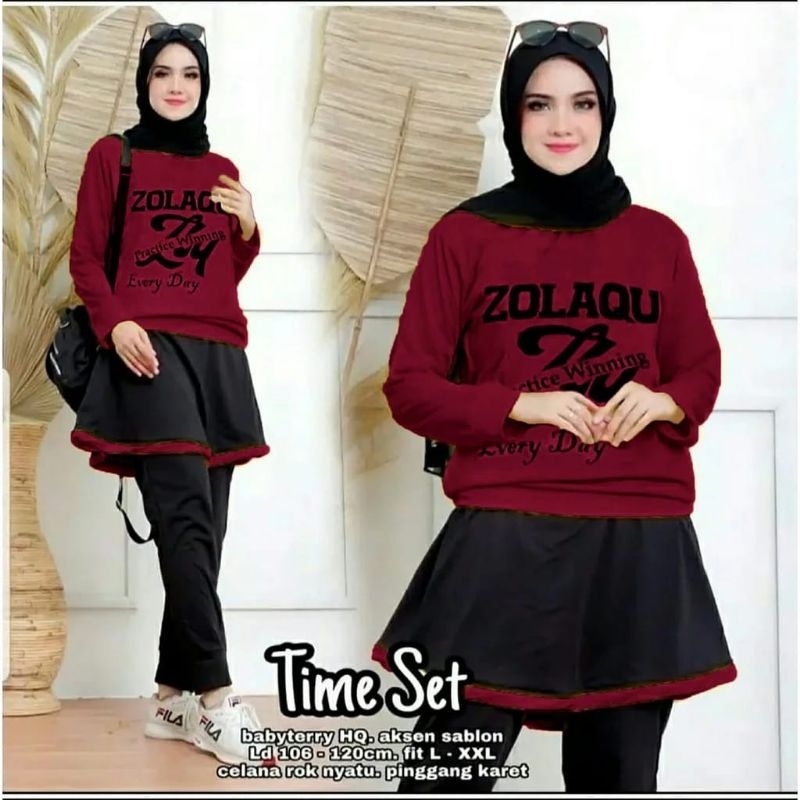 SETELAN OLAHRAGA CELANA ROK SENAM ST TIME BIKE TRAINING WANITA TEBAL ( M L XL XXL ) SETELAN SPORTY O