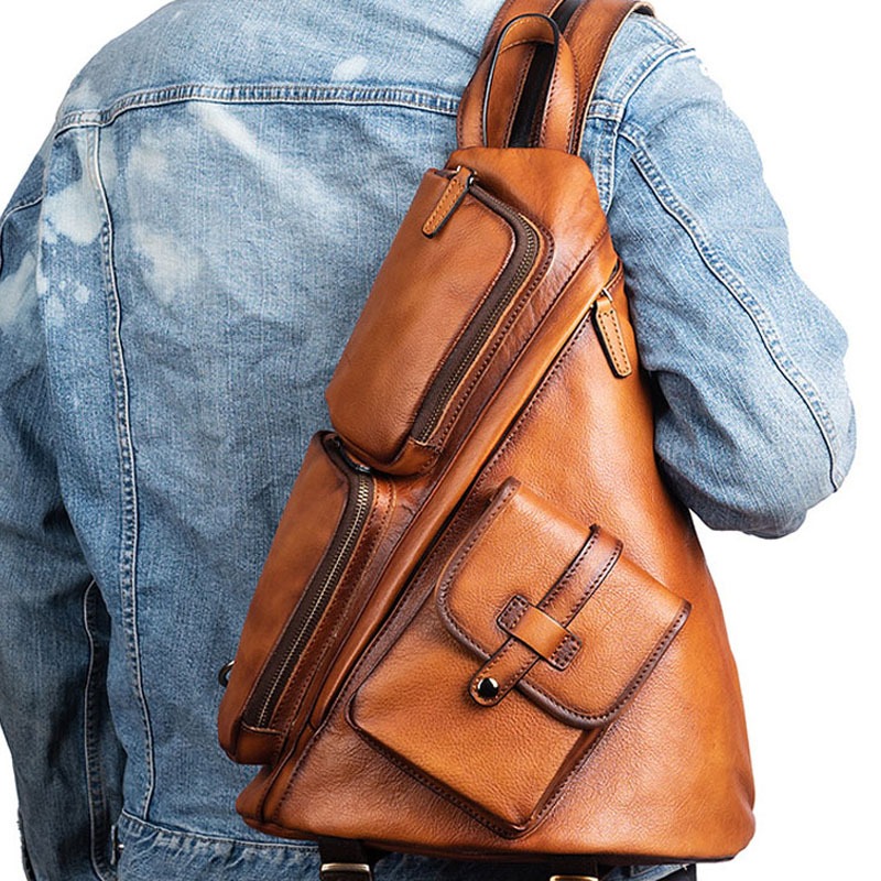 Tas Selempang Dada Pria Waist Bag Retro Antik Kulit Asli Garut