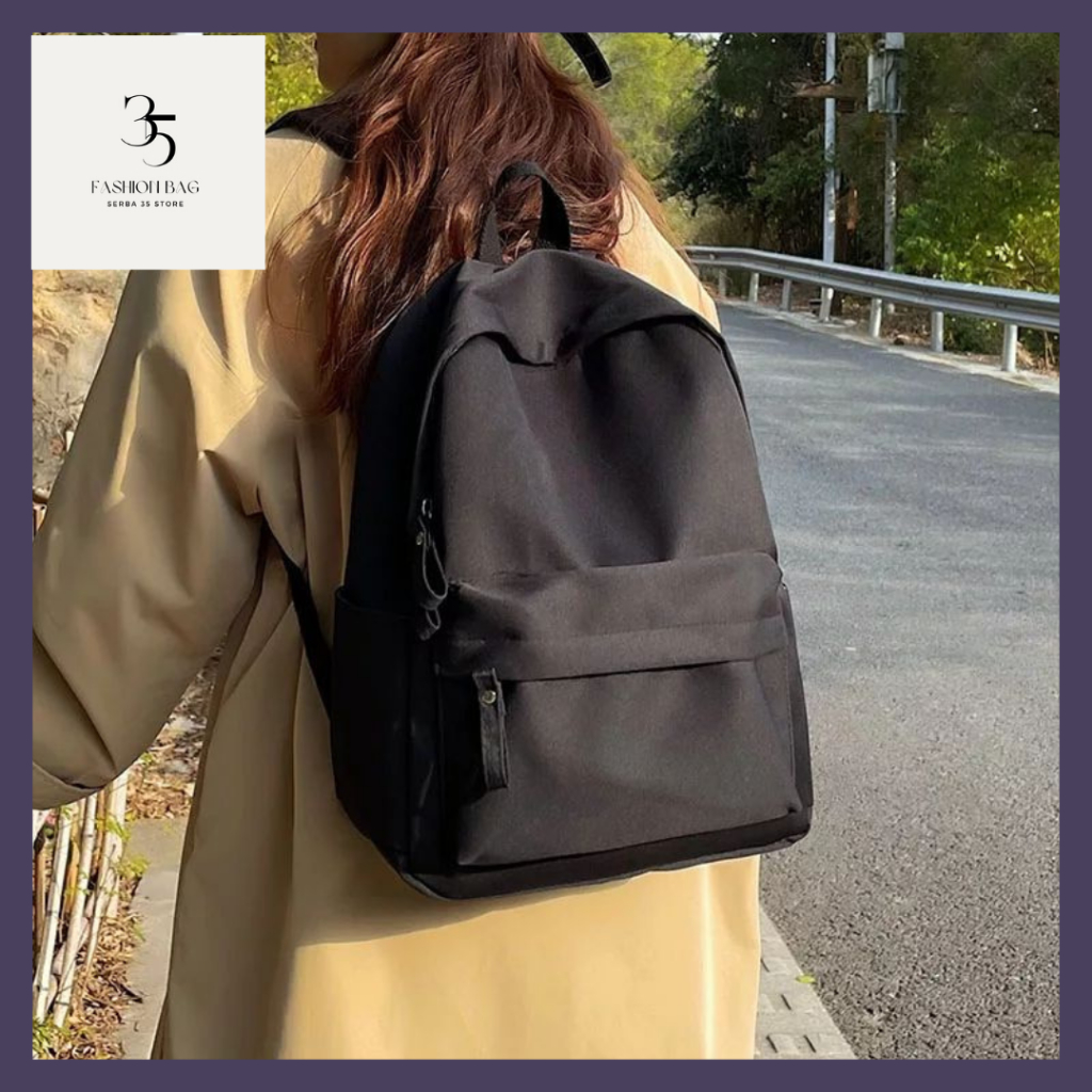COD Ransel Polos Wanita Pria Tas Sekolah Warna Hitam Polos Tas Sekolah SMA SMP Kuliah