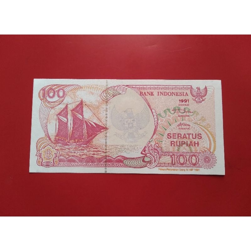 Uang Kertas Kuno 100 rupiah PERAHU LAYAR tahun 1991