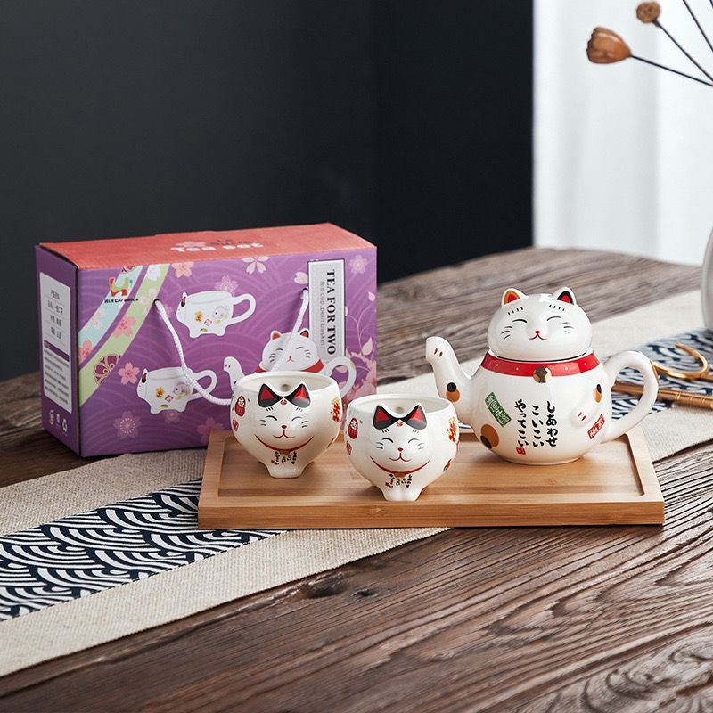 Set Teko Cangkir Kucing Keramik Kucing Lucu dan Unik Pot Unik Hadiah Souvenir