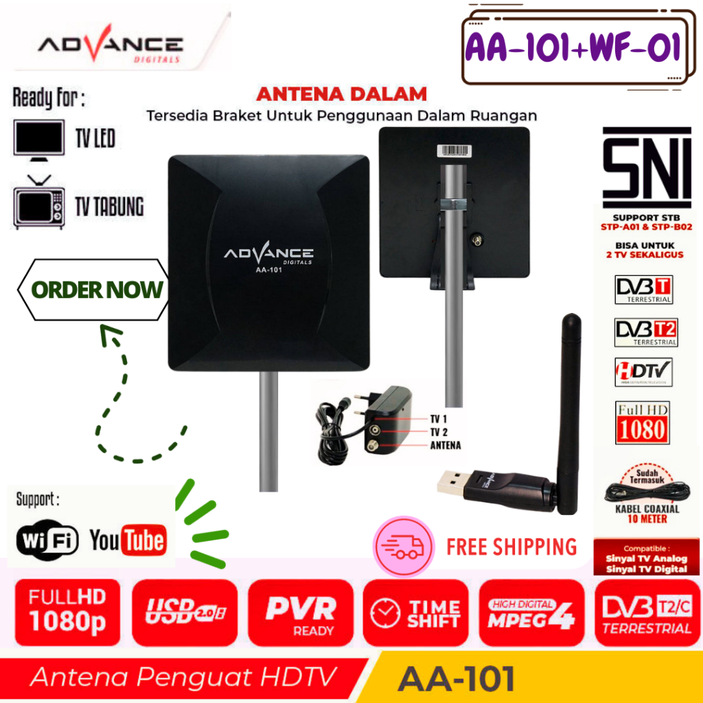 Advance Antena TV Dalam dan Luar Ruangan Digital Analog Dalam DVB-T2 support untuk STB dan Luar Ruan