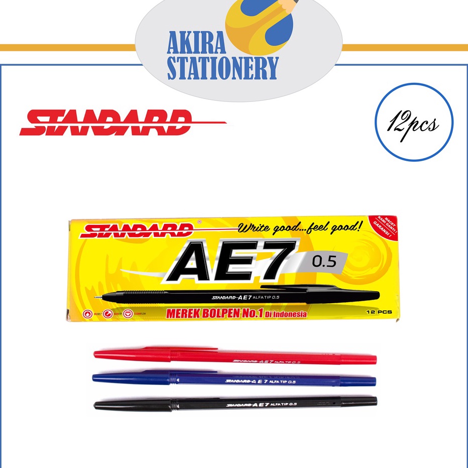 

Terlaku. PULPEN / PEN / PENA STANDARD AE7 0.5mm (12 PCS) [MERAH, BIRU, HITAM]
