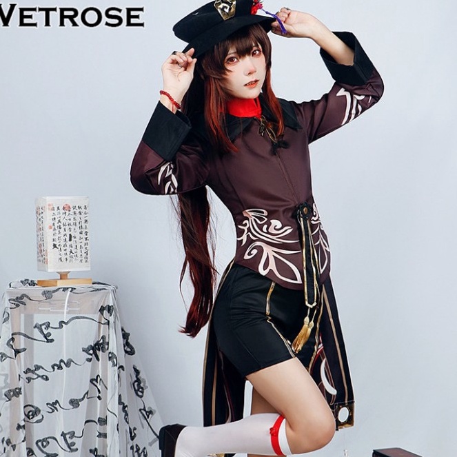 Ready Stock 【Wetrose】Genshin Impact Hutao Cosplay Wanita Women Costume Kostum Full Set, Hutao Wig.