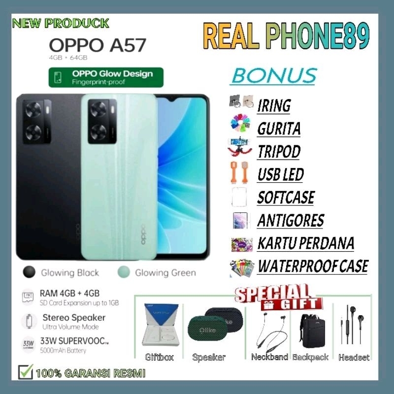 OPPO A57 2022 RAM 4/64 GB | A57 RAM 4 + 4 RAM EXPANSION A17 4/64 | A17K 3/64 GB GARANSI RESMI OPPO I