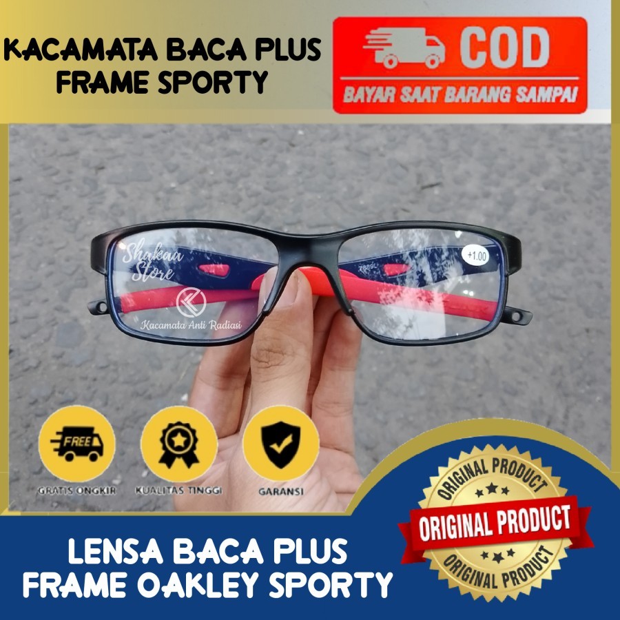 OK90 Kacamata Baca Plus Rabun Dekat Frame Pria Sporty Doff - Hitam Merah