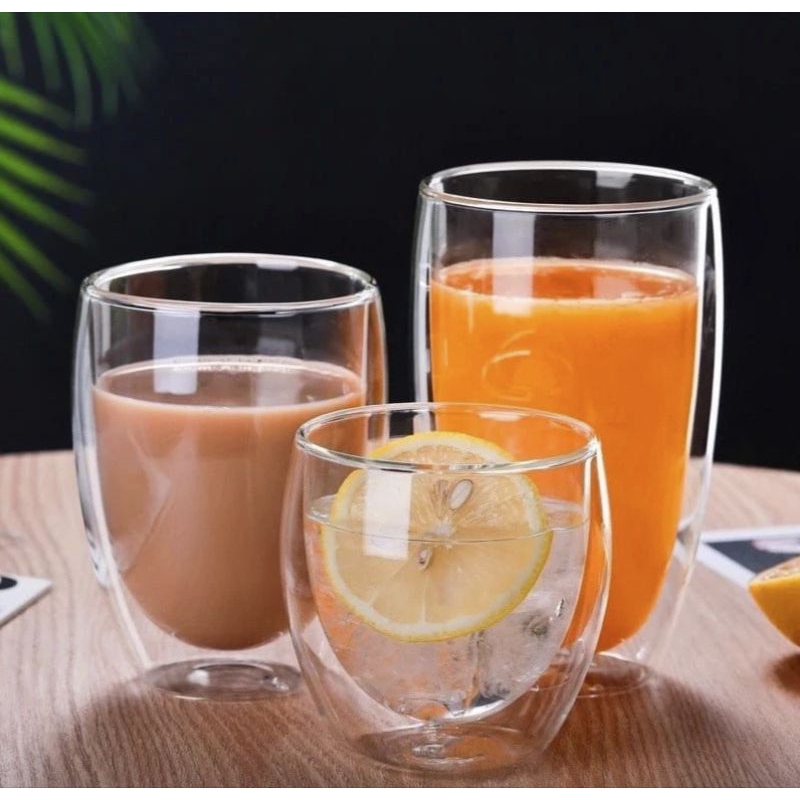 Gelas Double Layer Gelas Aesthetic Double Wall Anti Panas Insulated Cup Glass kaca double