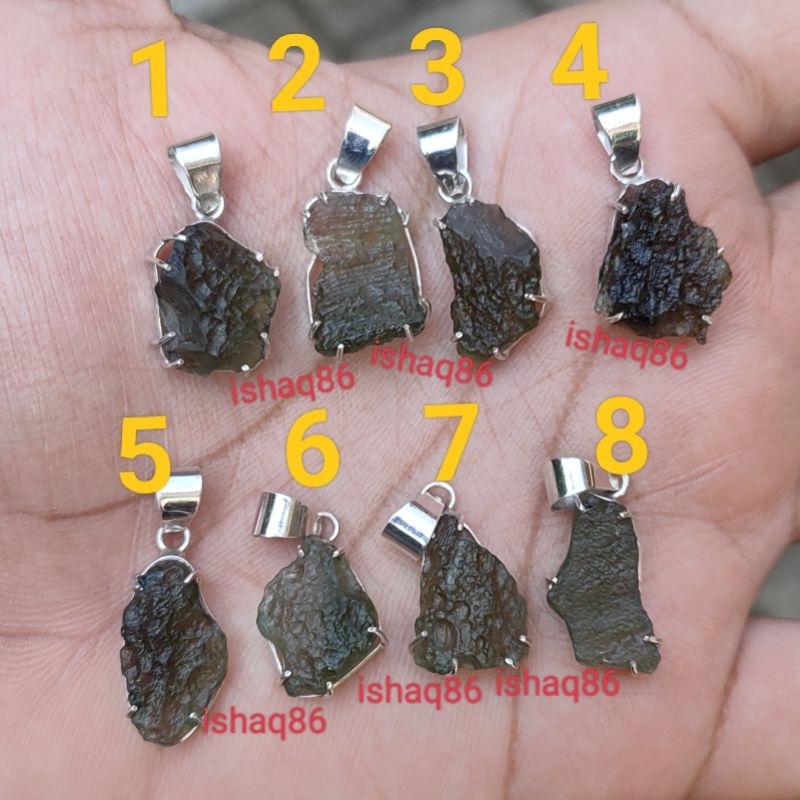 LIONTIN PERAK 925 NATURAL MOLDAVITE TEKTITE ASLI BATU METEOR CZECH