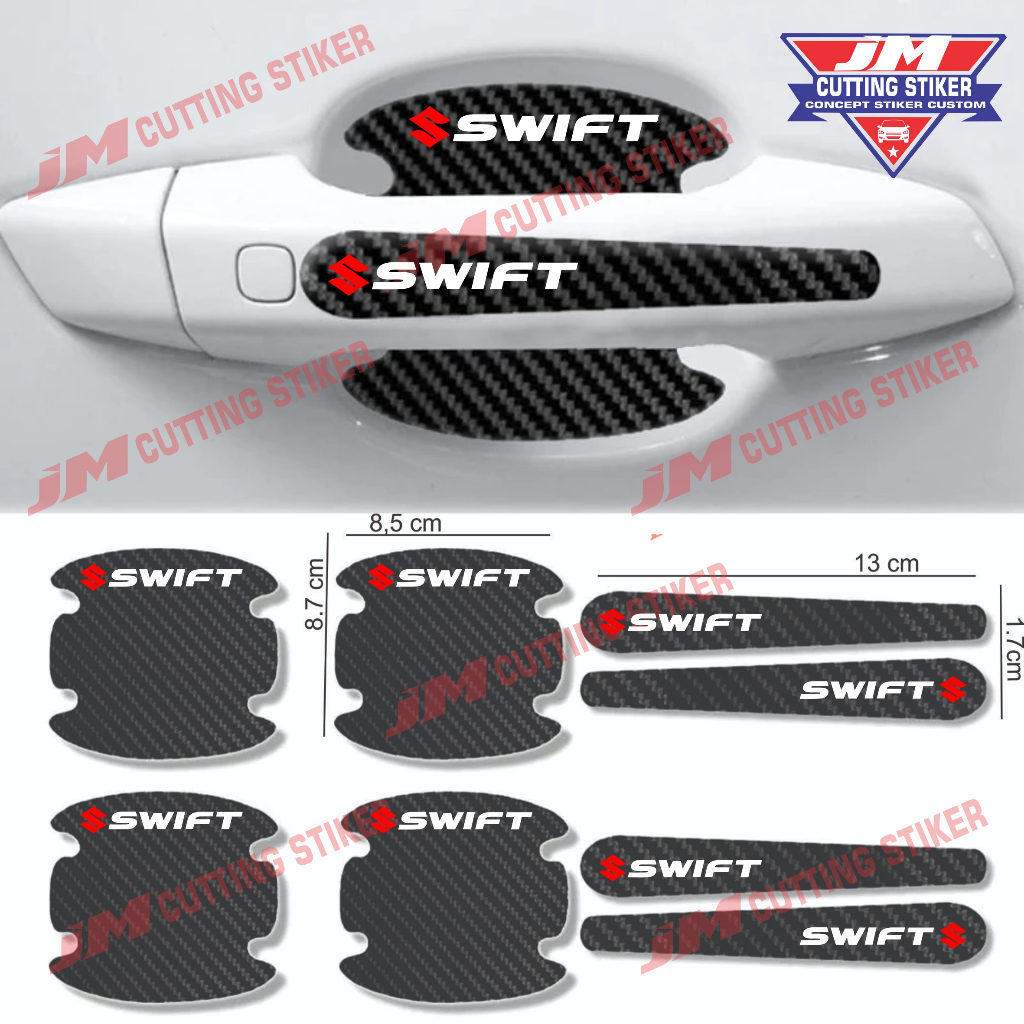 8pcs stiker carbon handle mobil suzuki swift cutting stiker pelindung gagang pintu mobil dari goresa