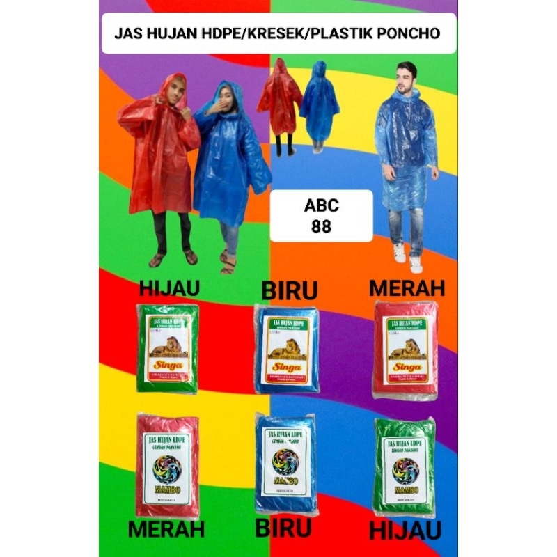 Jas Hujan HDPE/Plastik Bening Poncho & Setelan Lengan Panjang,Tebal