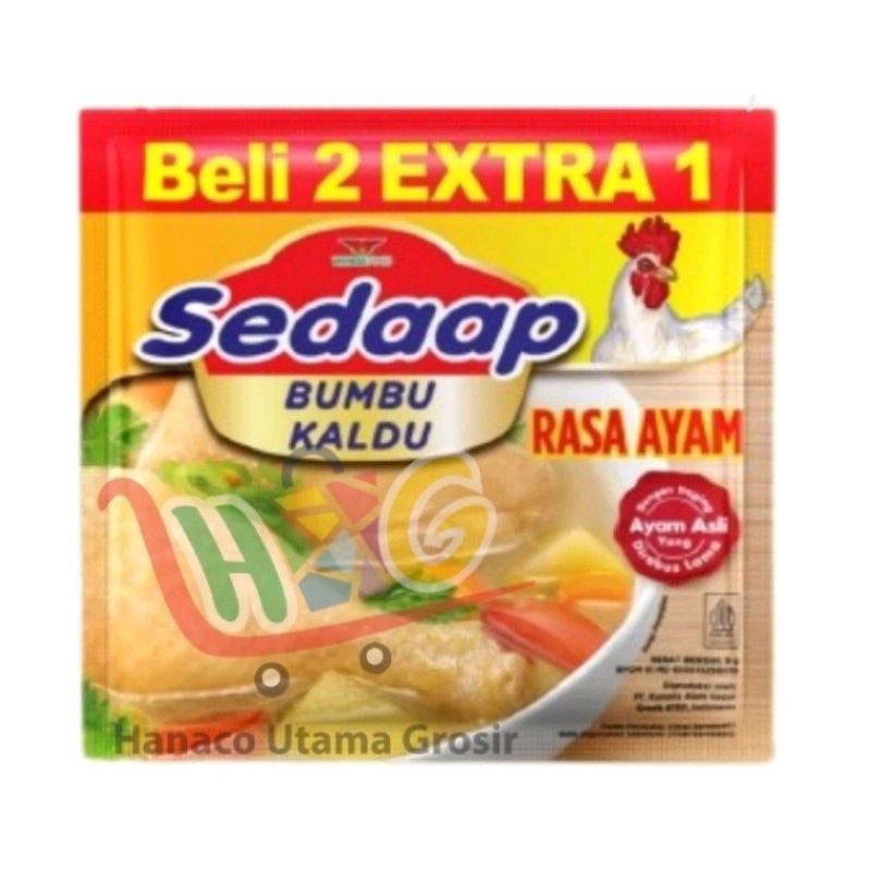 

Sedaap bumbu kaldu ayam 9 gr (dijual per renteng isi 18 sachet)