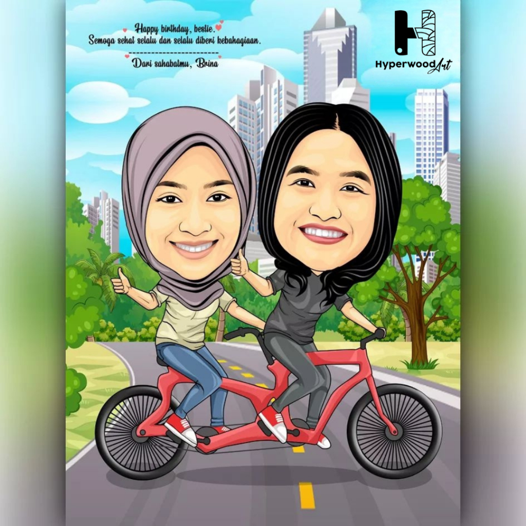 Lukisan Hyperwood Karikatur/Lukisan Wajah Custom/Lukisan Kayu/Line Art/Hope Style/Karikatur/Vector/W