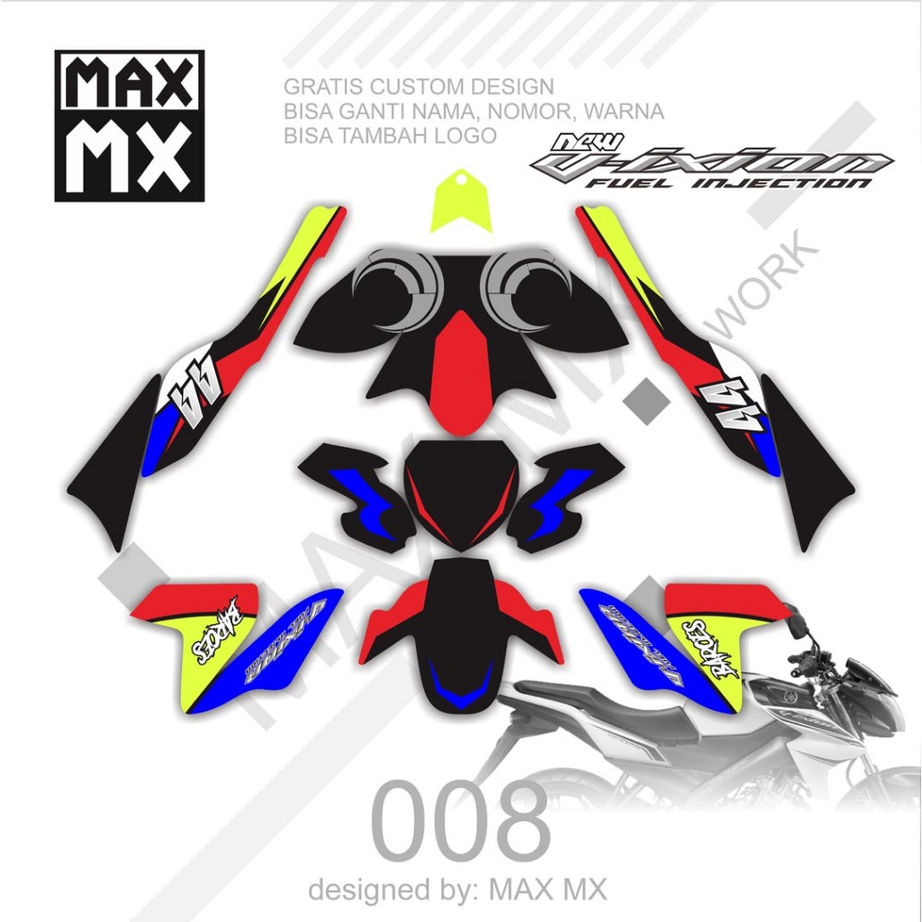 dekal variasi sticker fullbody striping decal VIXION NVL motif hitam merah biru hijau stabilo keren 