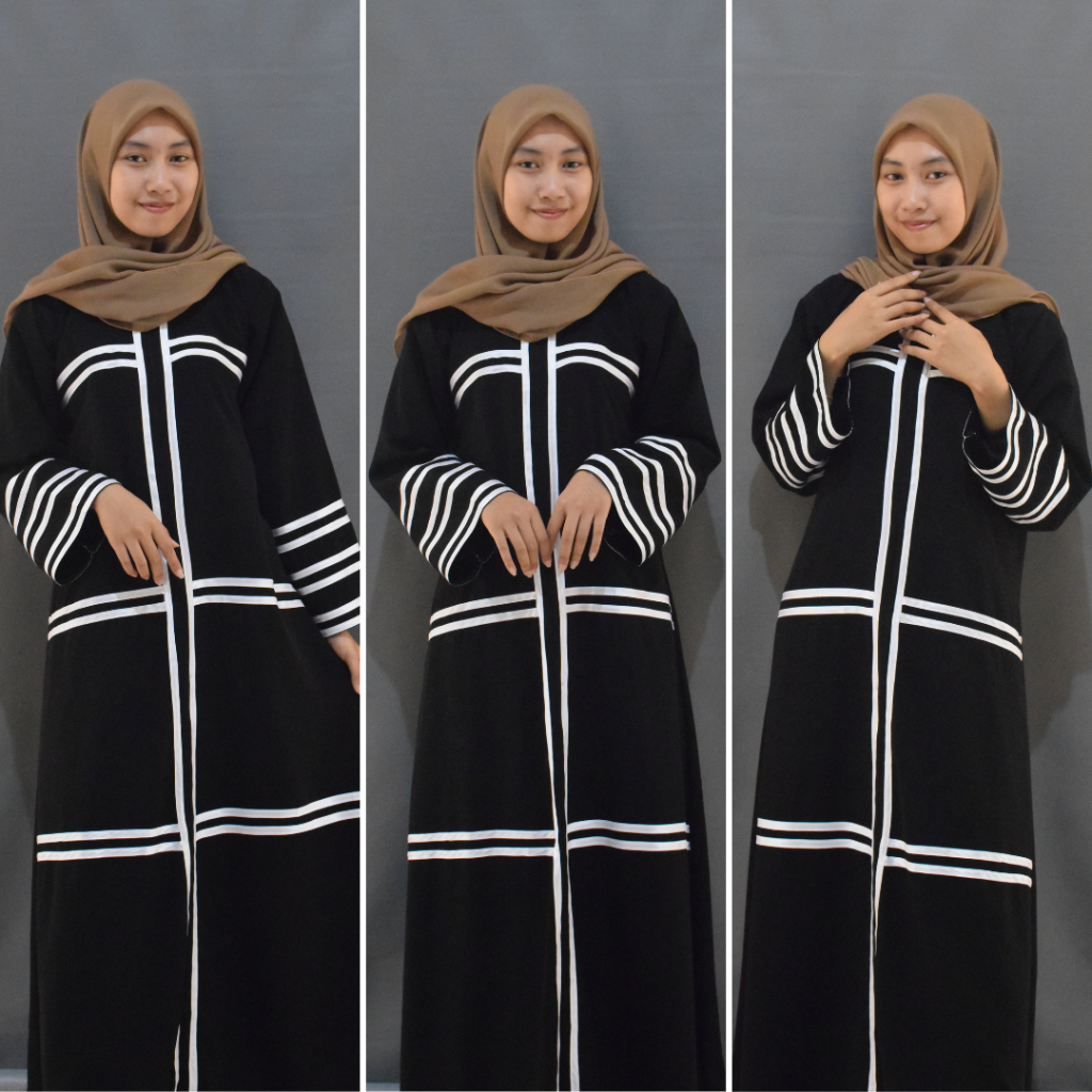 Abaya Hitam Turkey Gamis Muslimah Jubah Umroh Dubai Turkey Pita Putih