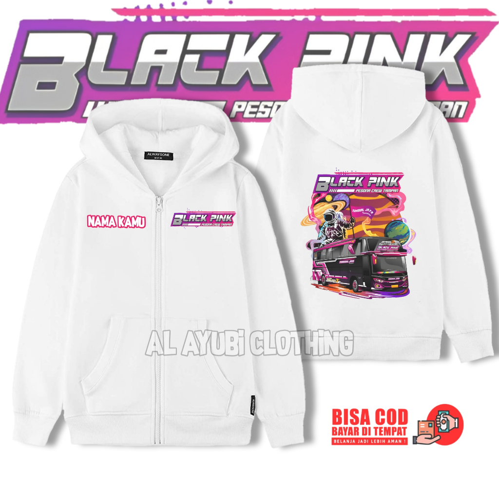 Hoodie Zipper Anak Black Pink Bis Mania / Jaket Hoodie Anak JetBus Basuri Telolet