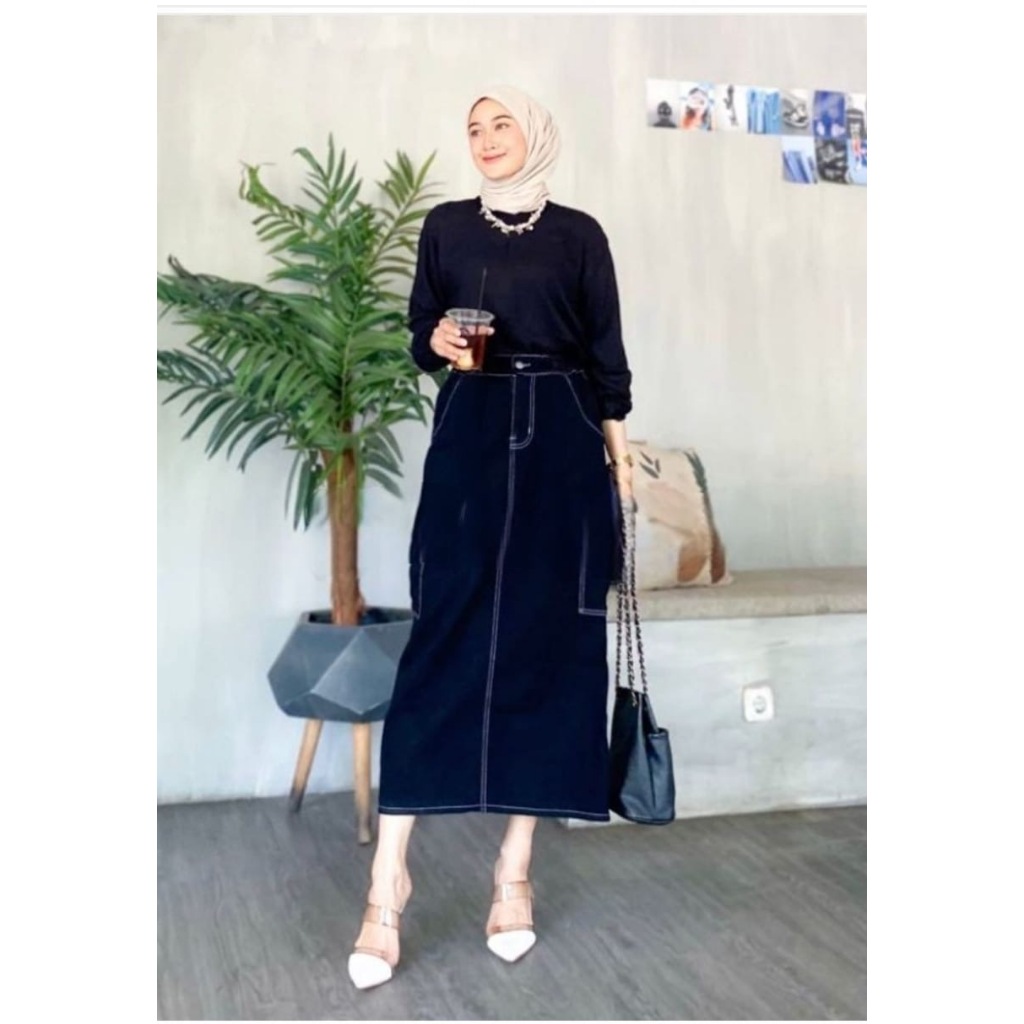 COD Highwaist Rok Cargo Jeans Panjang Wanita Rok wanita terbaru 2023 OOTD HIJAB WANITA KEKINIAN