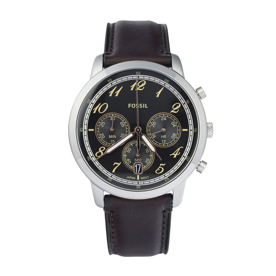 Jam Tangan Pria FOSSIL Neutra Chronograph FS6024 Black Dial Brown Leather Strap